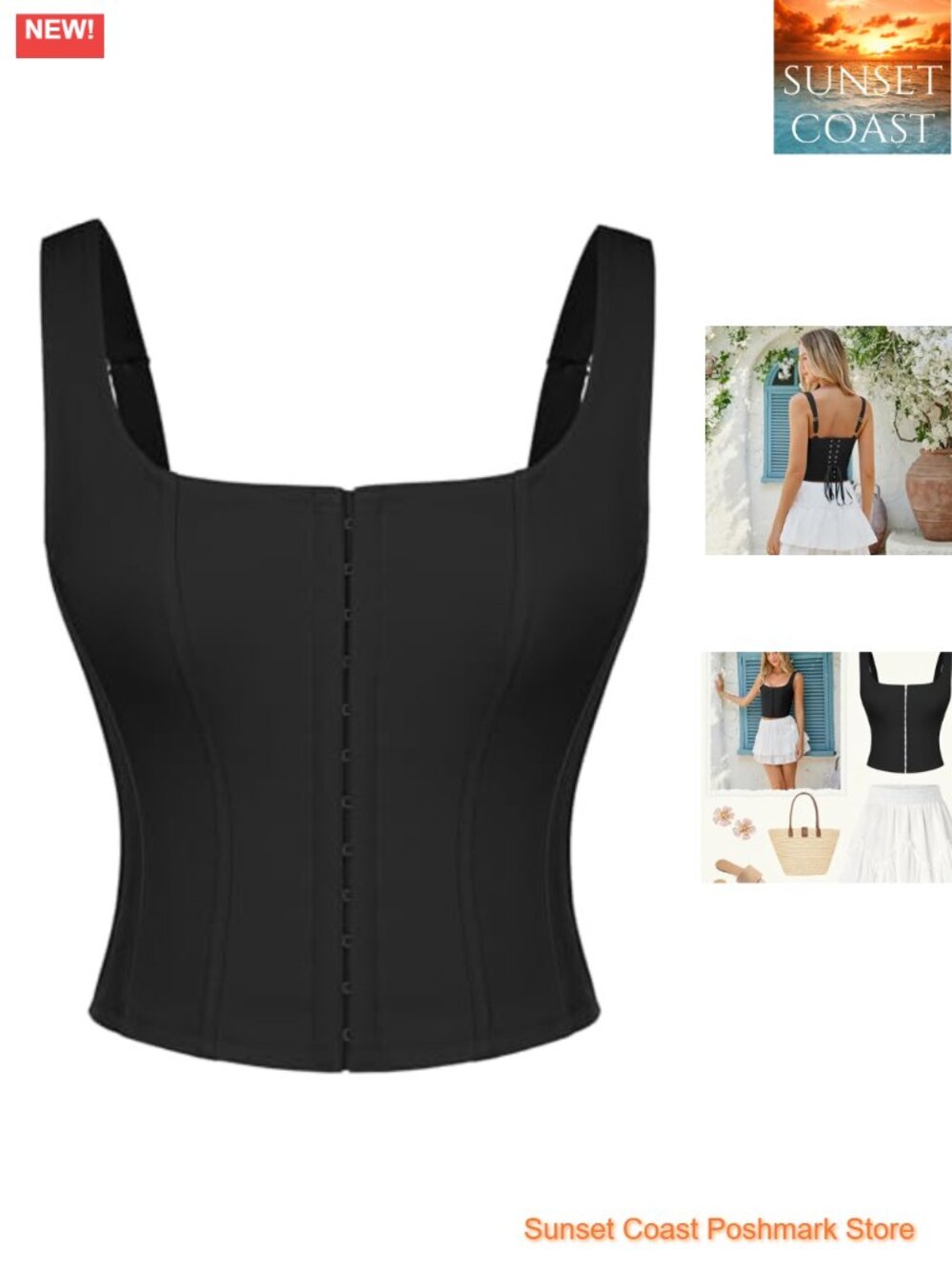 Women's Square Neck Bustier Sleeveless Corset Top Adjustable Straps